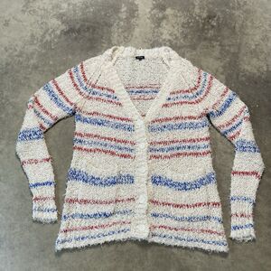 Le Ciel Bleu Sweater Womens Small 36 Cardigan Striped Cotton Blend Button Front